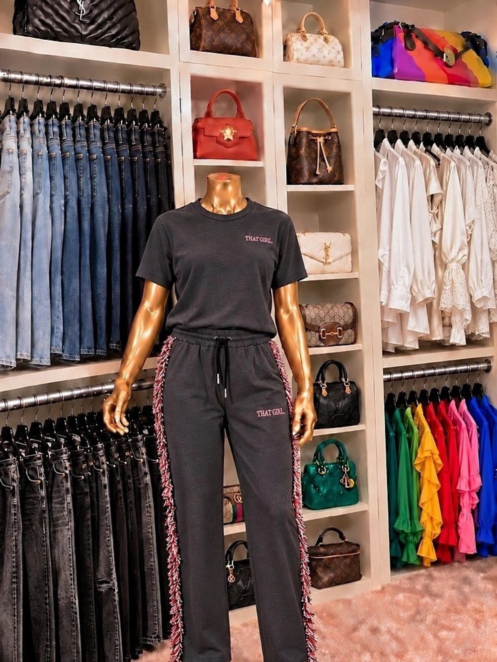 Grey & Pink Track Pants Set Like New